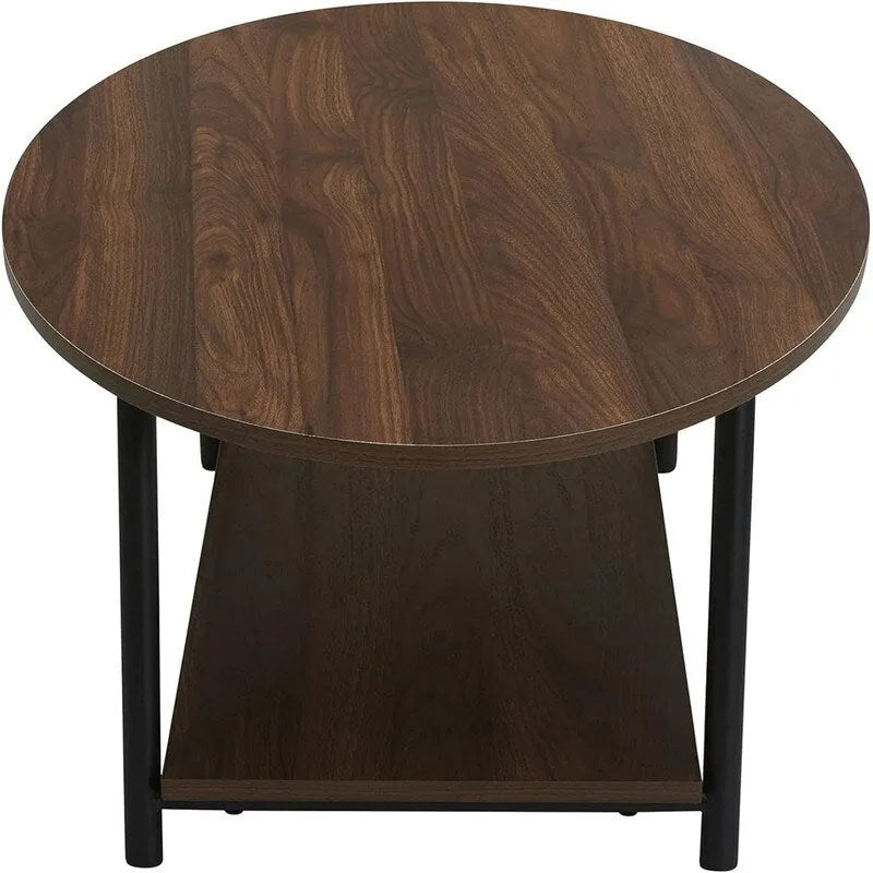 Mesa de centro rústica ovalada con estante de almacenamiento - 23.43D x 39.37W x 16.54H