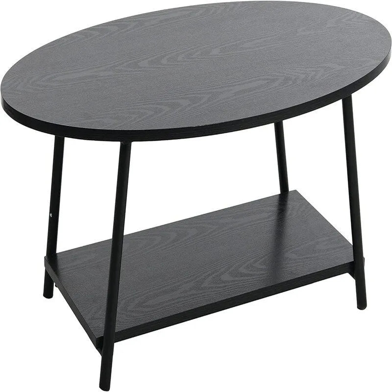 Mesa de centro rústica ovalada con estante de almacenamiento - 23.43D x 39.37W x 16.54H
