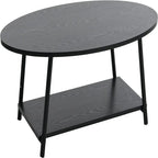 Mesa de centro rústica ovalada con estante de almacenamiento - 23.43D x 39.37W x 16.54H
