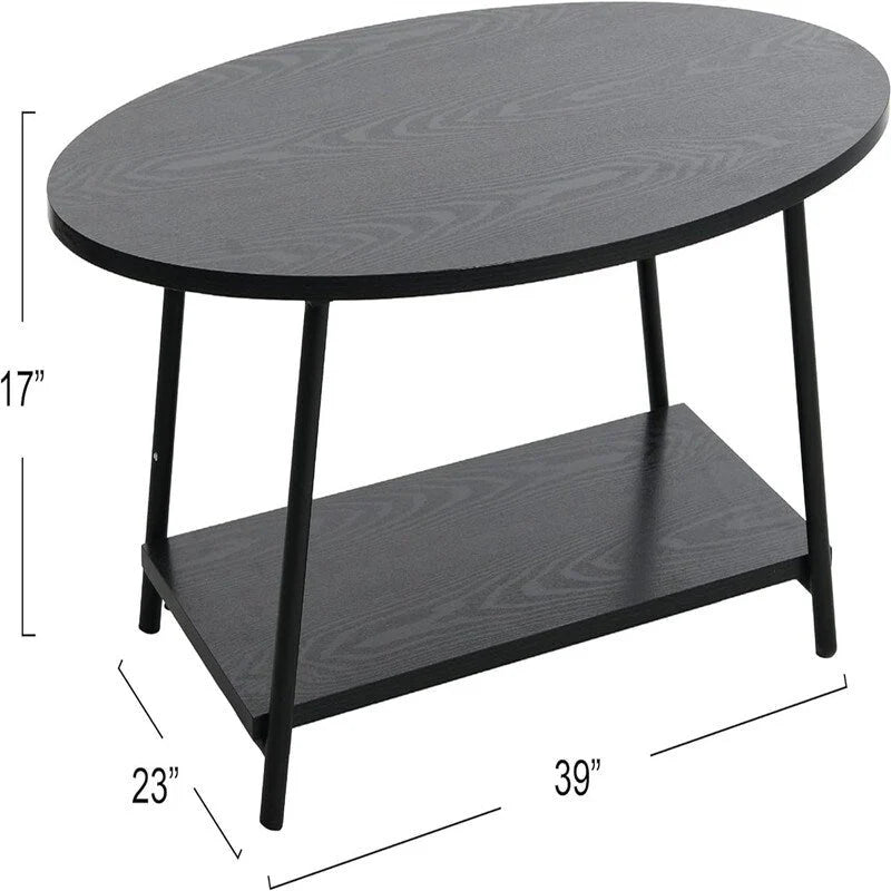 Mesa de centro rústica ovalada con estante de almacenamiento - 23.43D x 39.37W x 16.54H