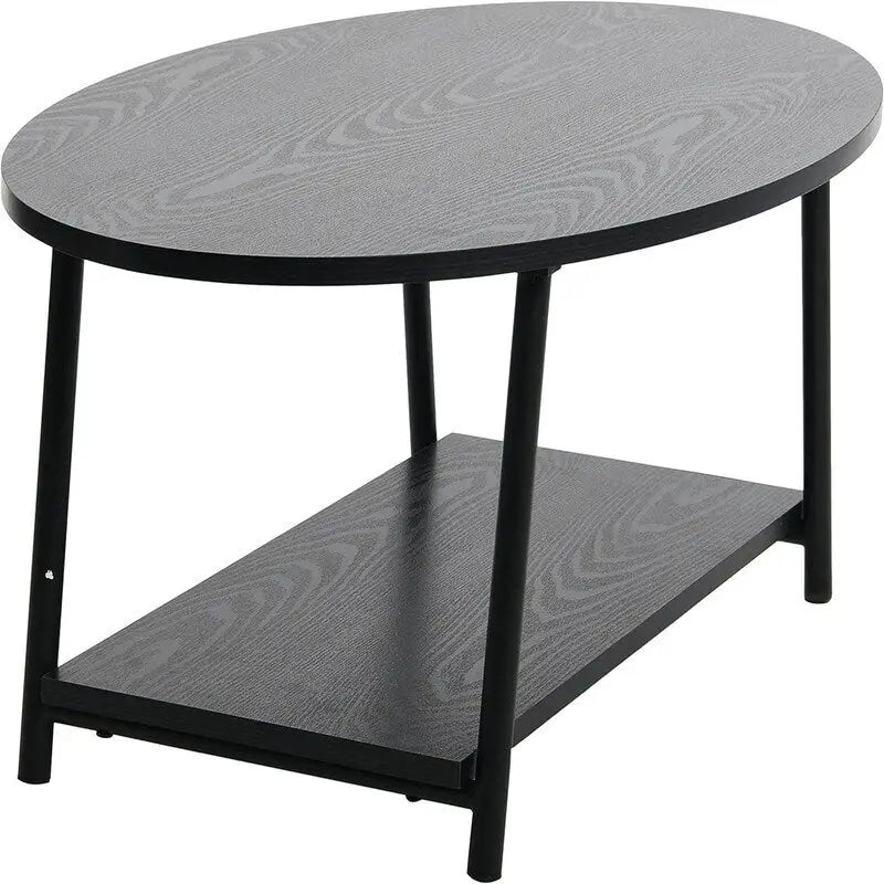 Mesa de centro rústica ovalada con estante de almacenamiento - 23.43D x 39.37W x 16.54H