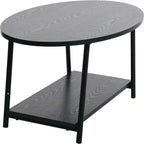 Mesa de centro rústica ovalada con estante de almacenamiento - 23.43D x 39.37W x 16.54H