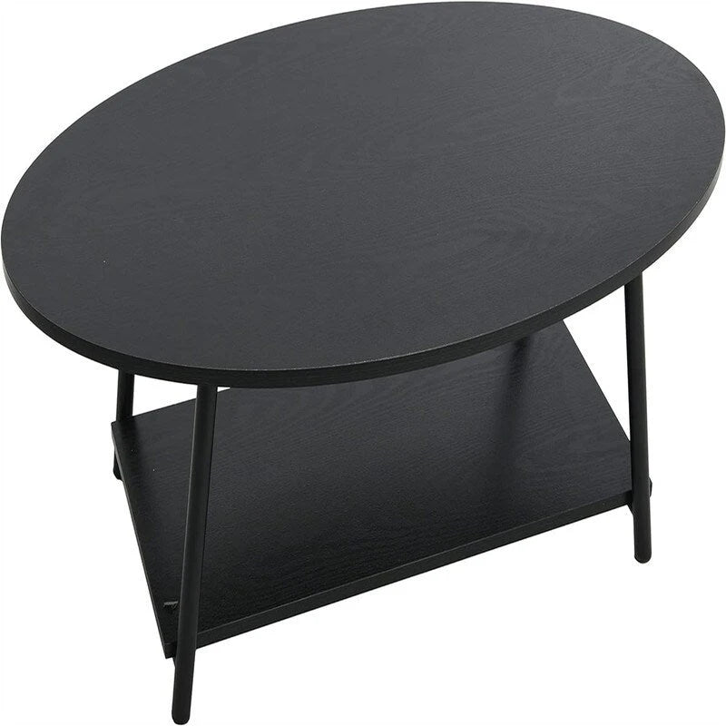 Mesa de centro rústica ovalada con estante de almacenamiento - 23.43D x 39.37W x 16.54H