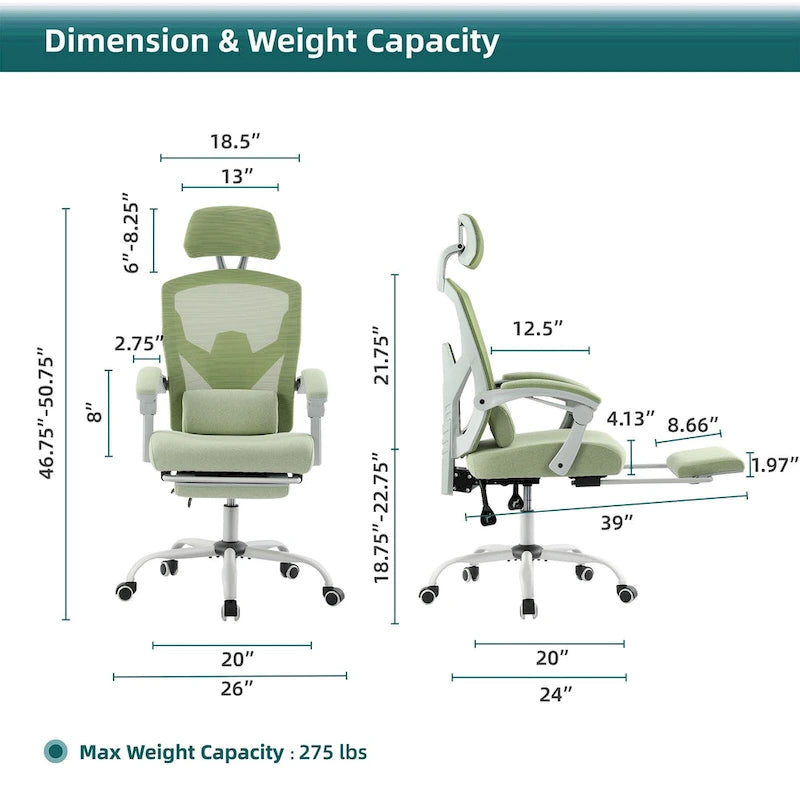 Silla de oficina ergonómica de malla con respaldo alto, soporte lumbar, silla de escritorio para ordenador