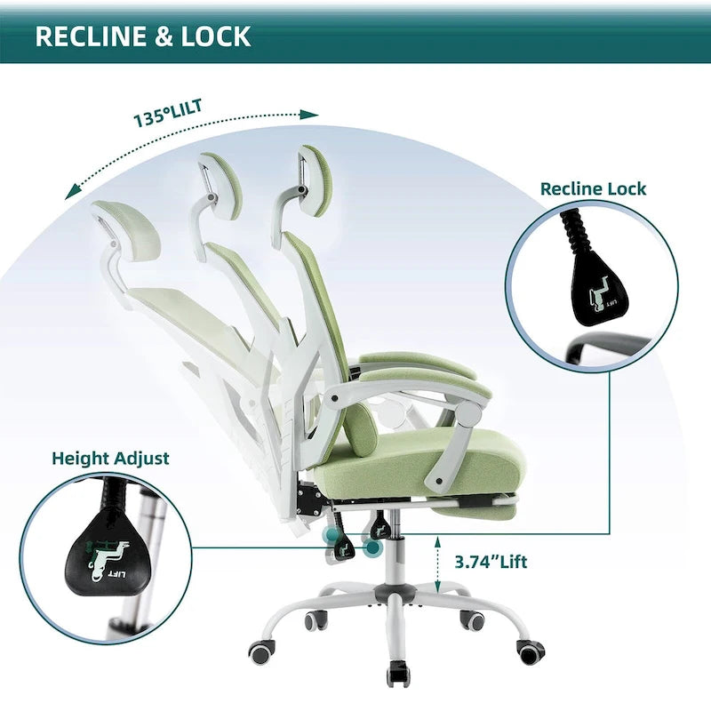 Silla de oficina ergonómica de malla con respaldo alto, soporte lumbar, silla de escritorio para ordenador