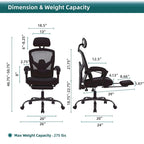 Silla de oficina ergonómica de malla con respaldo alto, soporte lumbar, silla de escritorio para ordenador