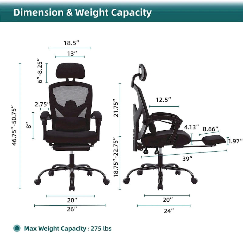 Silla de oficina ergonómica de malla con respaldo alto, soporte lumbar, silla de escritorio para ordenador
