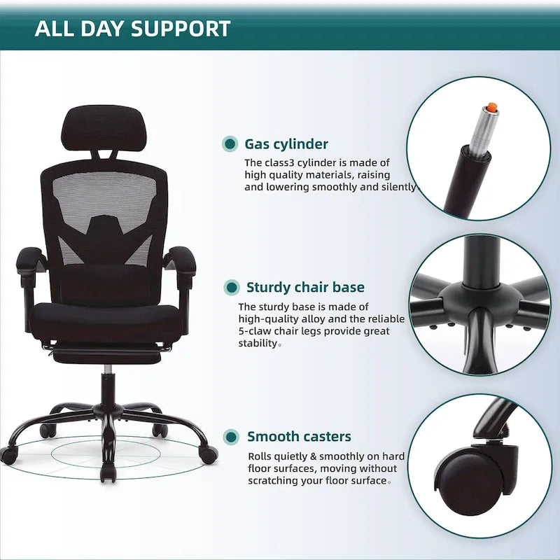 Silla de oficina ergonómica de malla con respaldo alto, soporte lumbar, silla de escritorio para ordenador