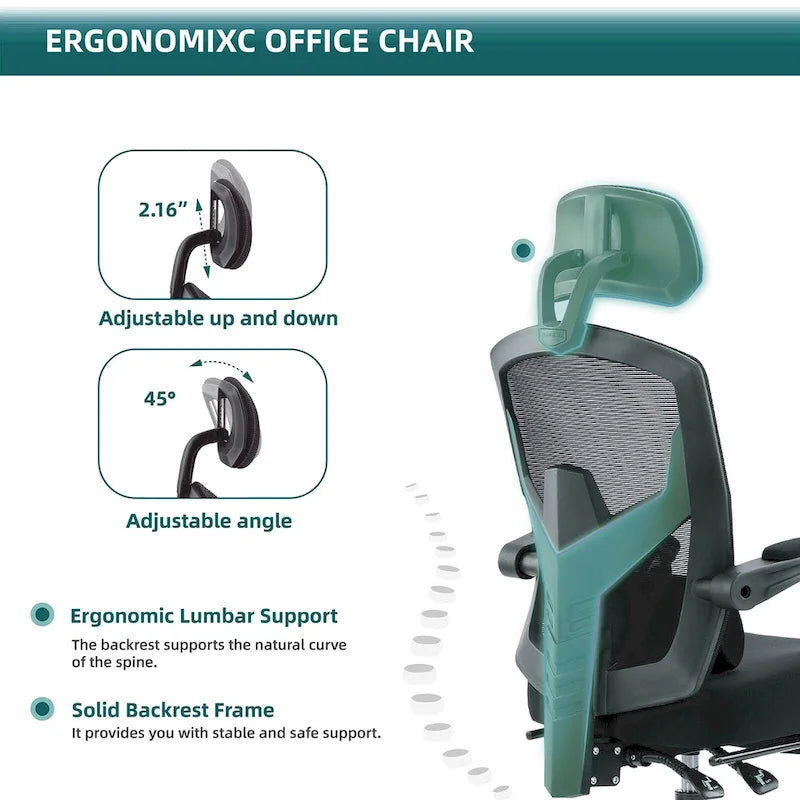 Silla de oficina ergonómica de malla con respaldo alto, soporte lumbar, silla de escritorio para ordenador