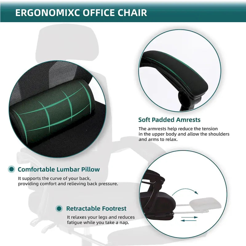 Silla de oficina ergonómica de malla con respaldo alto, soporte lumbar, silla de escritorio para ordenador