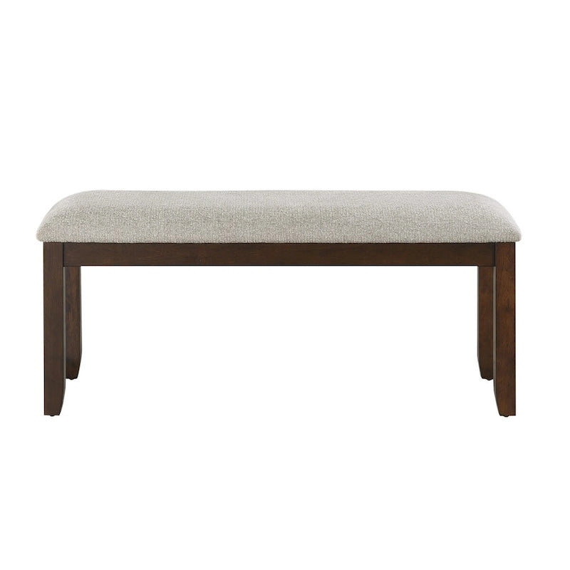 Banco de 43 pulgadas, tapicería de chenilla gris, patas de madera maciza color nogal