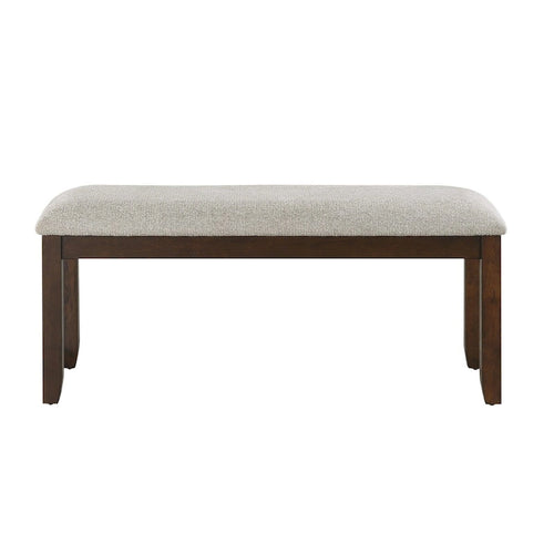 Banco de 43 pulgadas, tapicería de chenilla gris, patas de madera maciza color nogal
