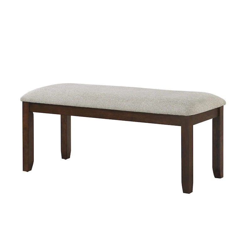Banco de 43 pulgadas, tapicería de chenilla gris, patas de madera maciza color nogal