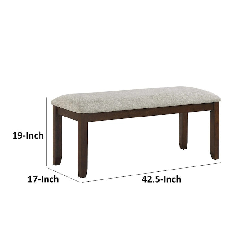Banco de 43 pulgadas, tapicería de chenilla gris, patas de madera maciza color nogal