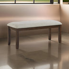 Banco de 43 pulgadas, tapicería de chenilla gris, patas de madera maciza color nogal