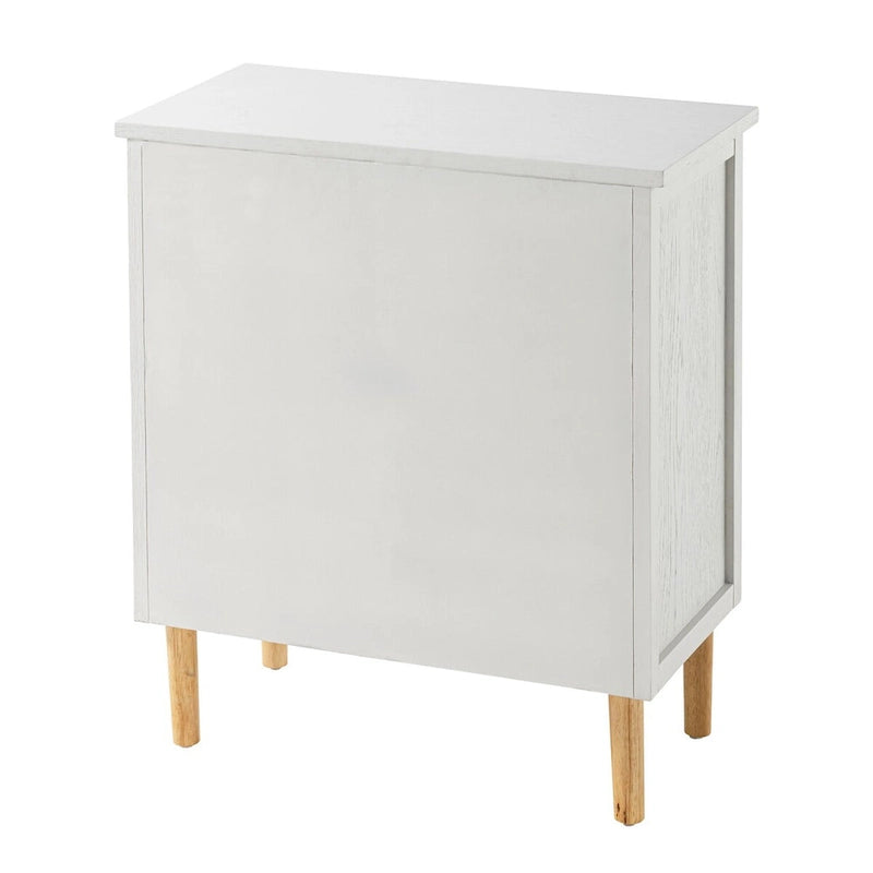 Cómoda de mimbre y ratán, cómoda de 4 cajones, armario de almacenamiento de madera con acabado blanco, aparador bohemio de mediados de siglo costero