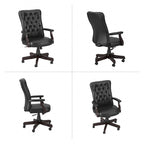 Sillón de oficina con respaldo alto, capitoné y reposabrazos