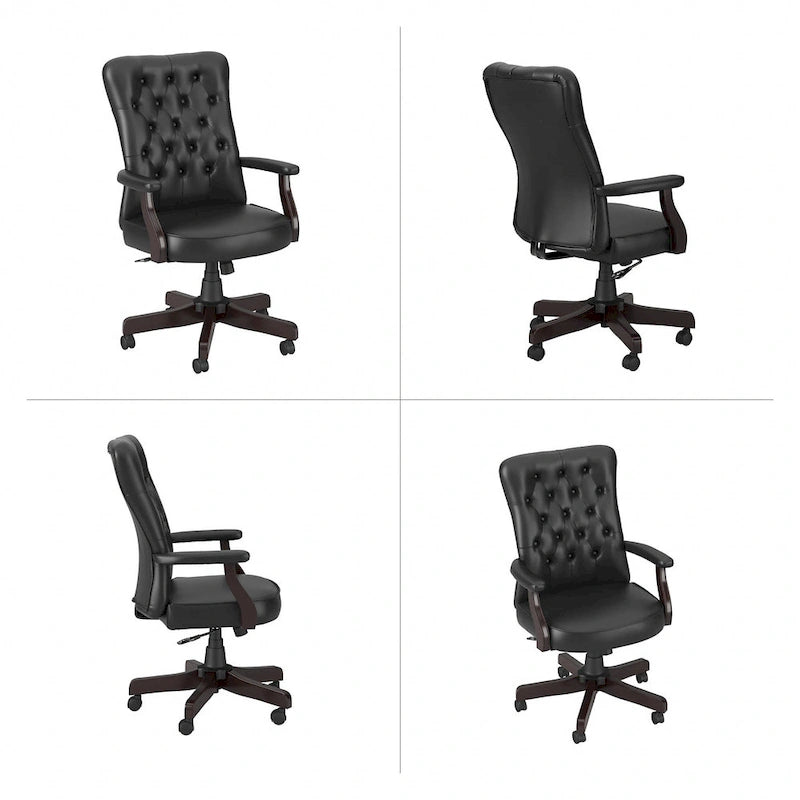 Sillón de oficina con respaldo alto, capitoné y reposabrazos