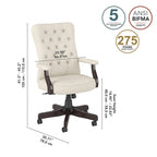 Sillón de oficina con respaldo alto, capitoné y reposabrazos