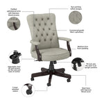 Sillón de oficina con respaldo alto, capitoné y reposabrazos
